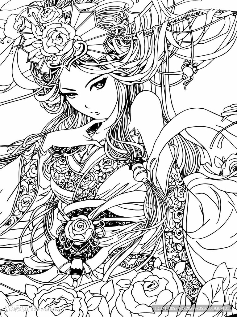 古风女子线稿插画
