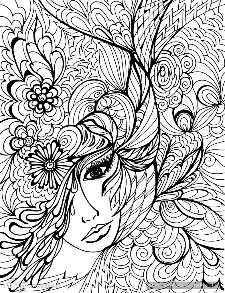 奇幻花卉装饰的神秘女性