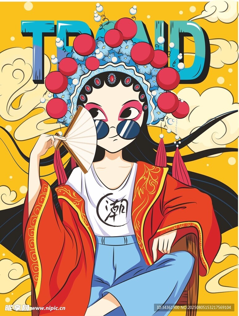 国潮京剧女性手绘人物