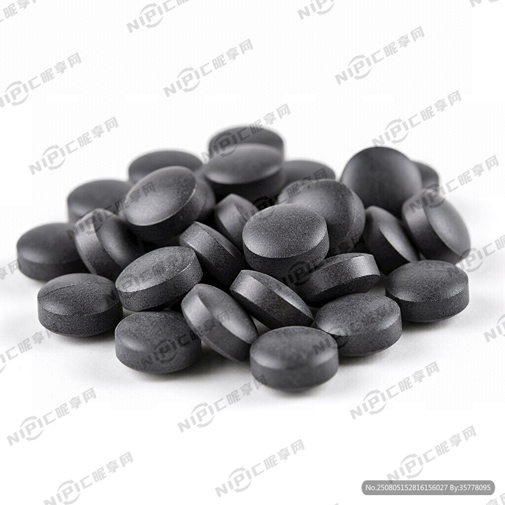透底深灰色圆形小药片 一堆