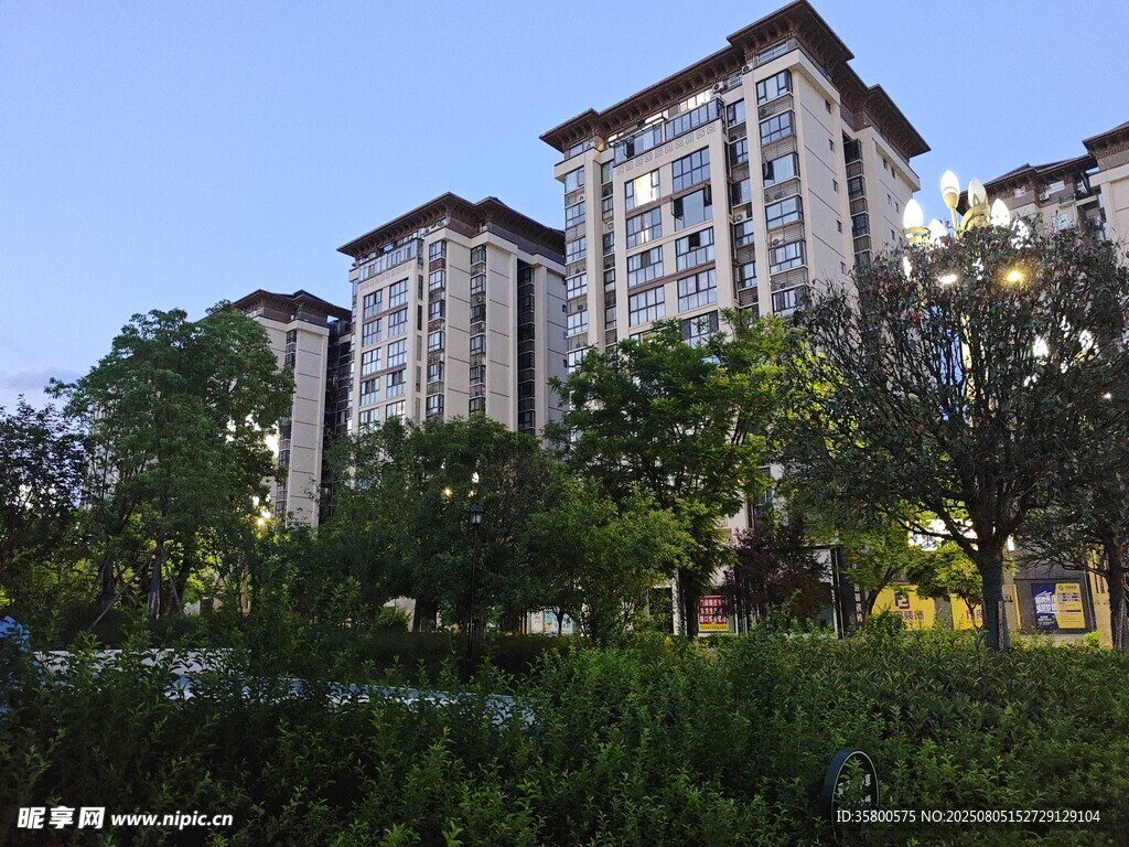 高层住宅旁的绿意景观