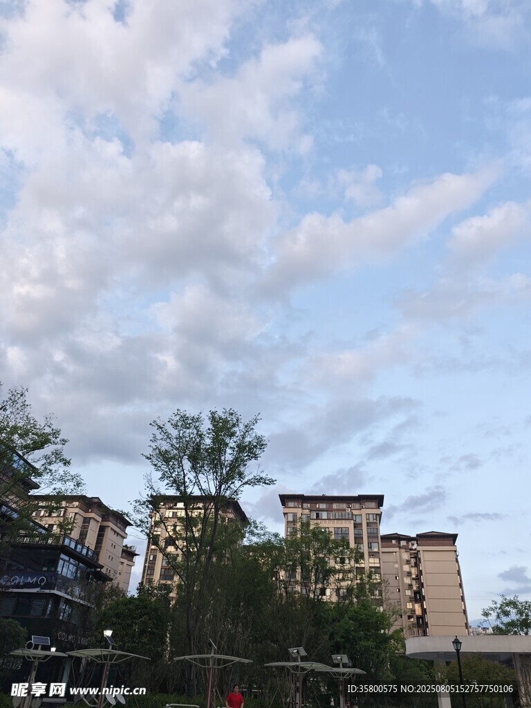 蓝天白云下的城市建筑群