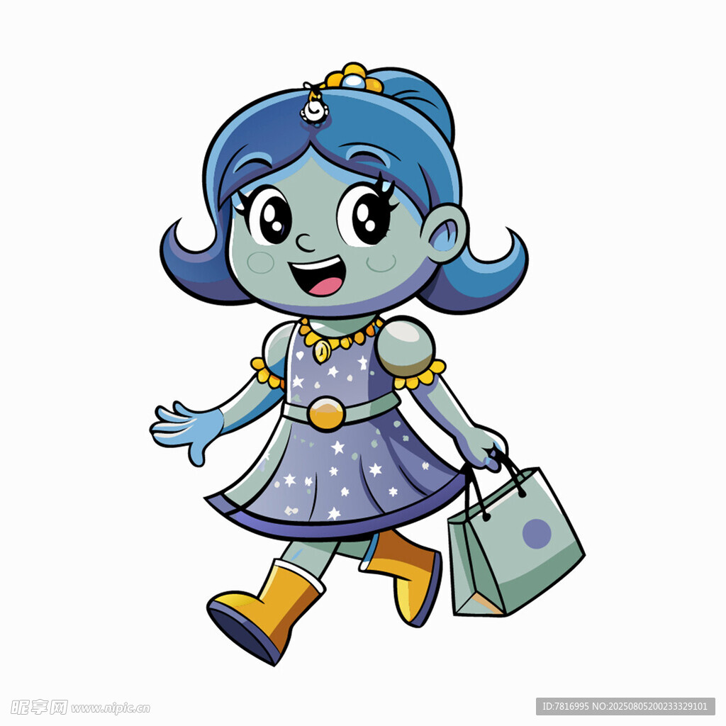 蓝发精灵女孩开心购物