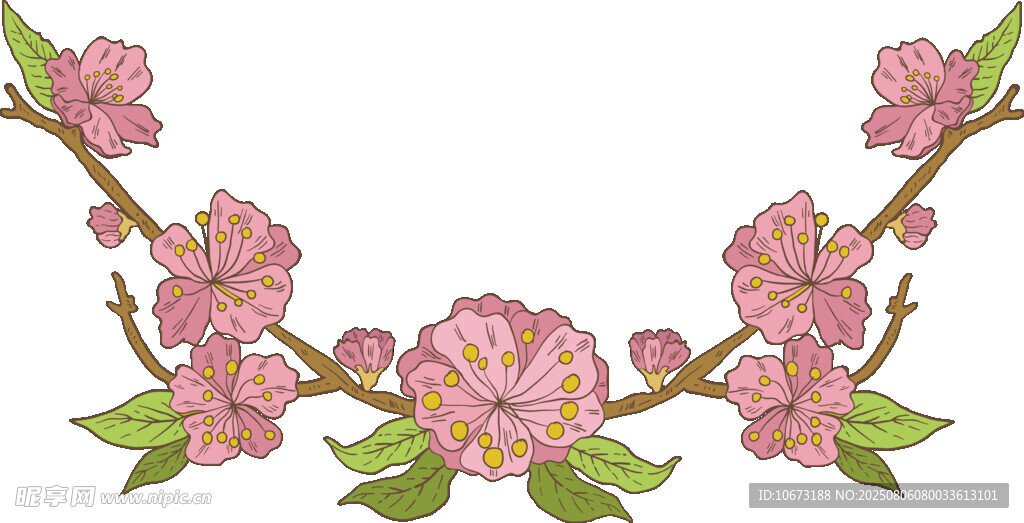 粉色花卉刺绣花环图案