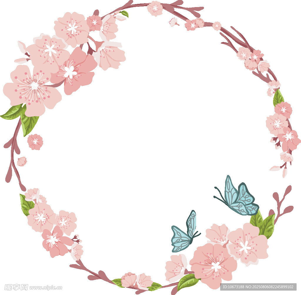 粉色樱花花环与蝴蝶