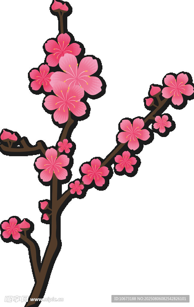 手绘粉色桃花枝