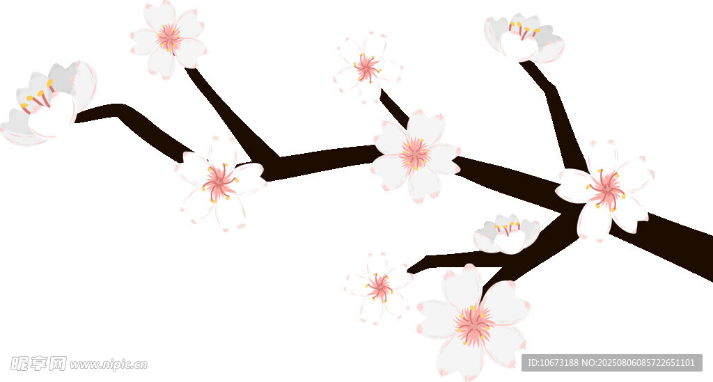水墨风绽放的粉色花枝