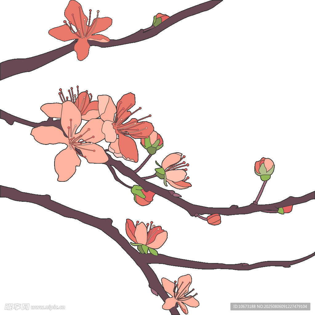 手绘粉色花枝