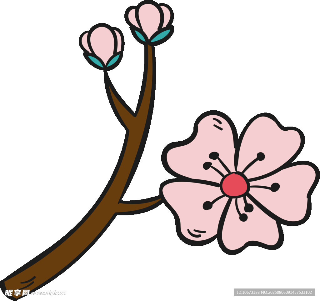 手绘粉色桃花枝