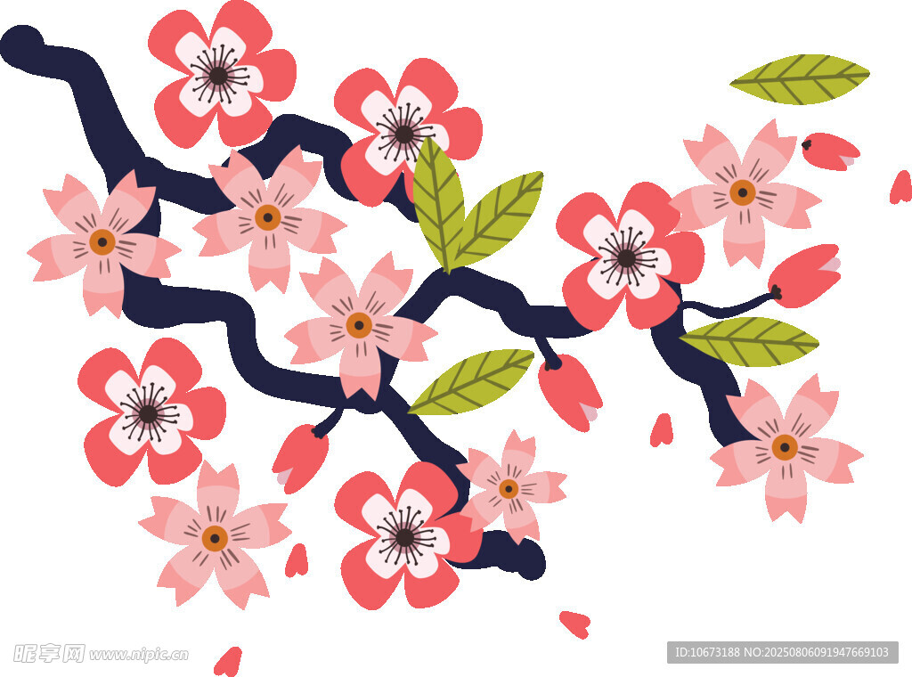 手绘粉色花枝插画