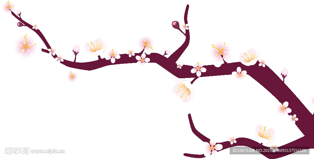 手绘桃花枝