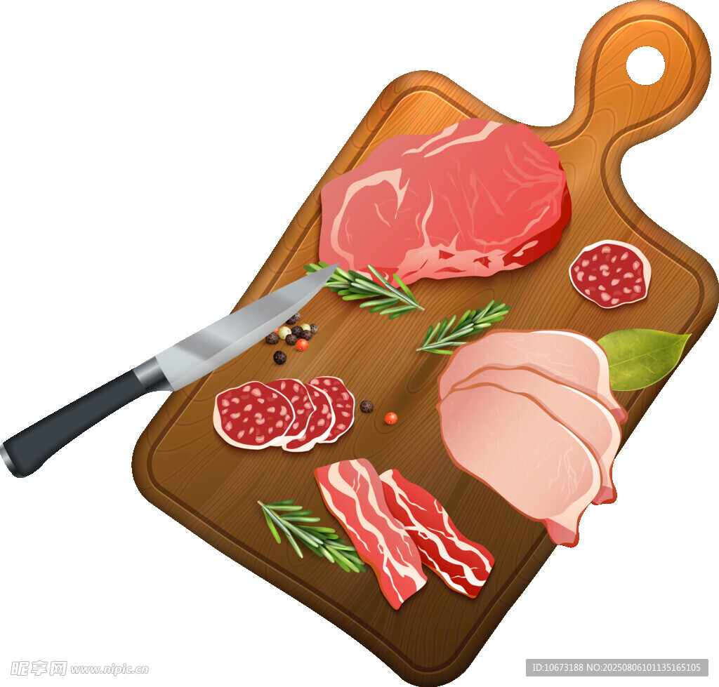 砧板上的多样新鲜肉类