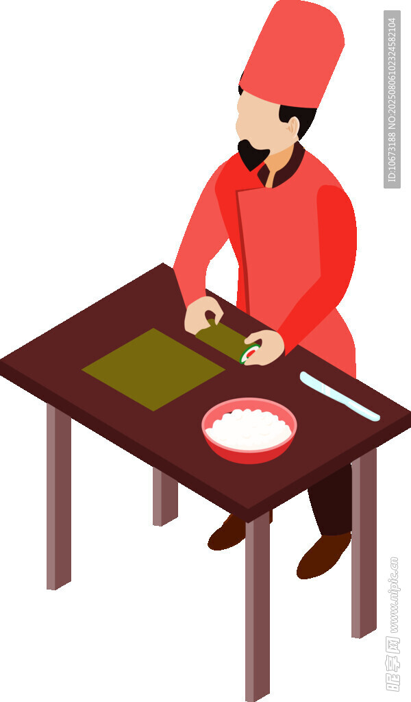 厨师桌边专注切菜