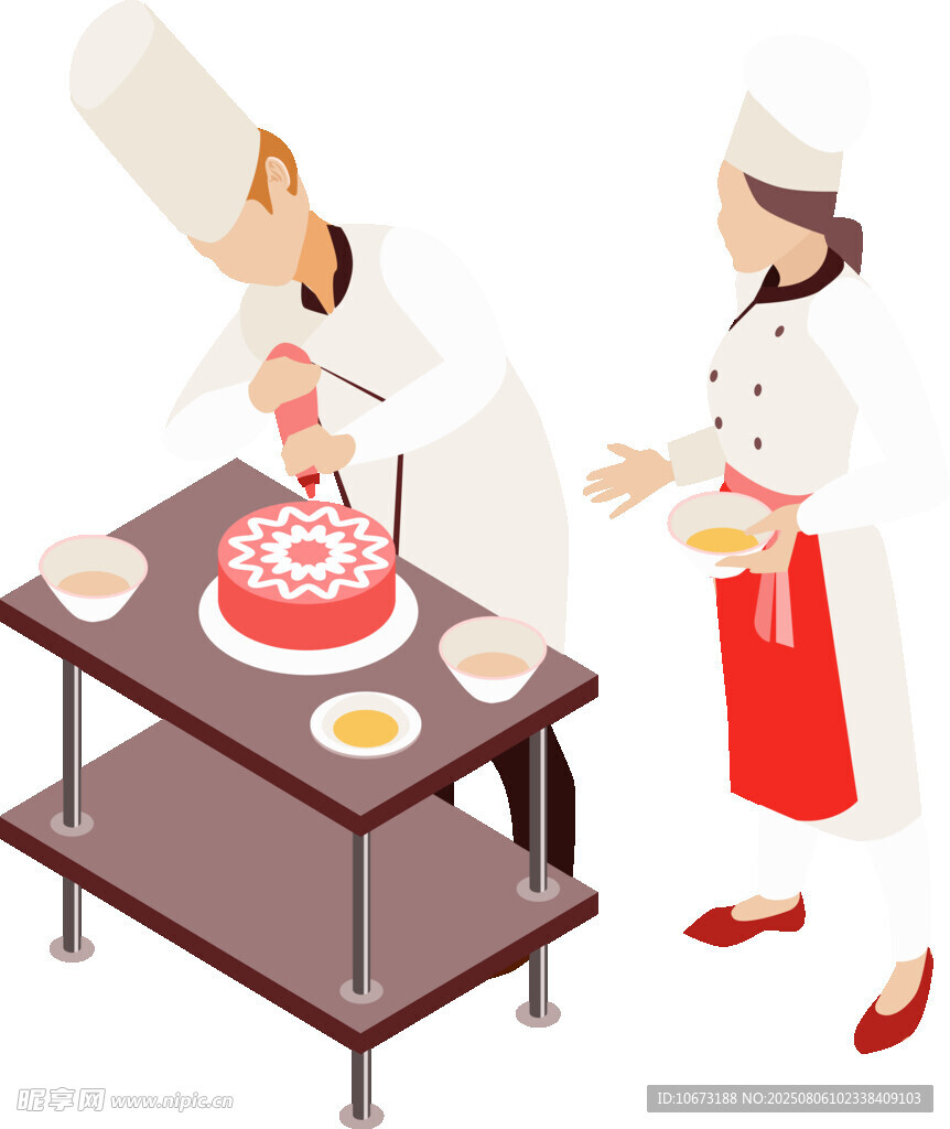 厨师与助手制作蛋糕场景