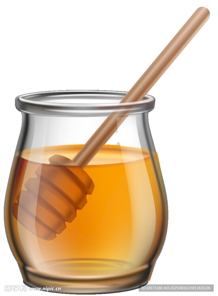 玻璃罐中的蜂蜜与木勺
