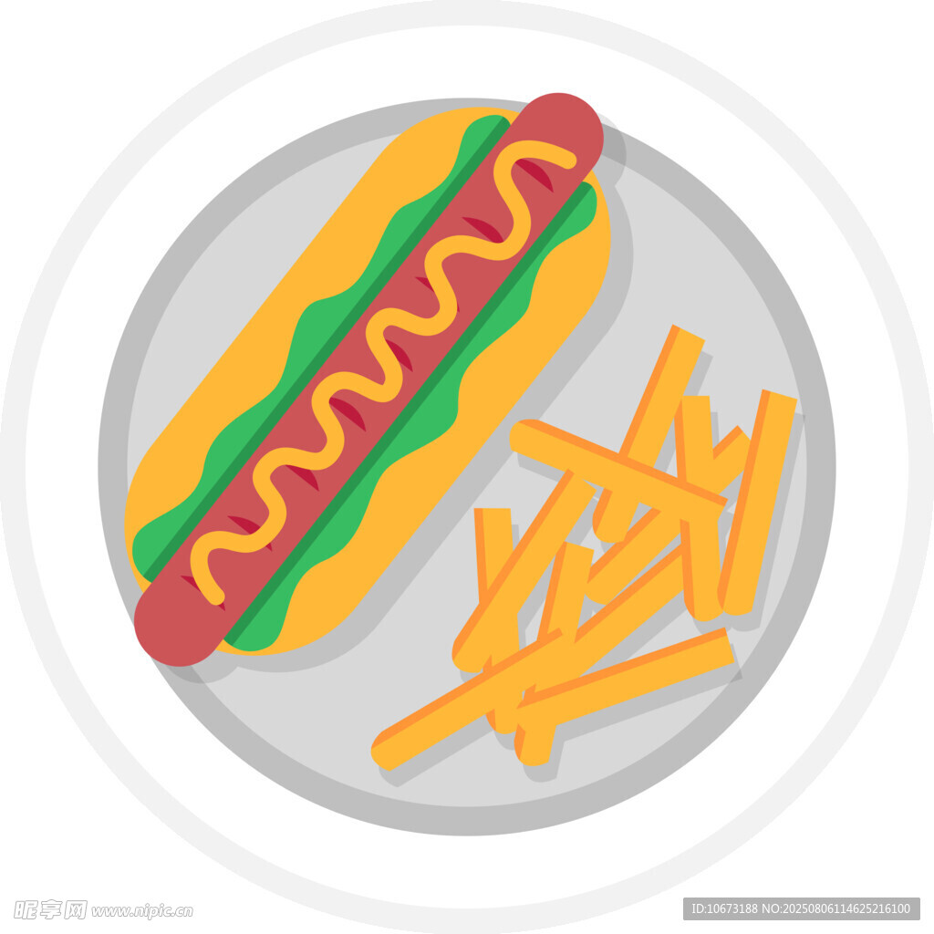 热狗配薯条美食插画