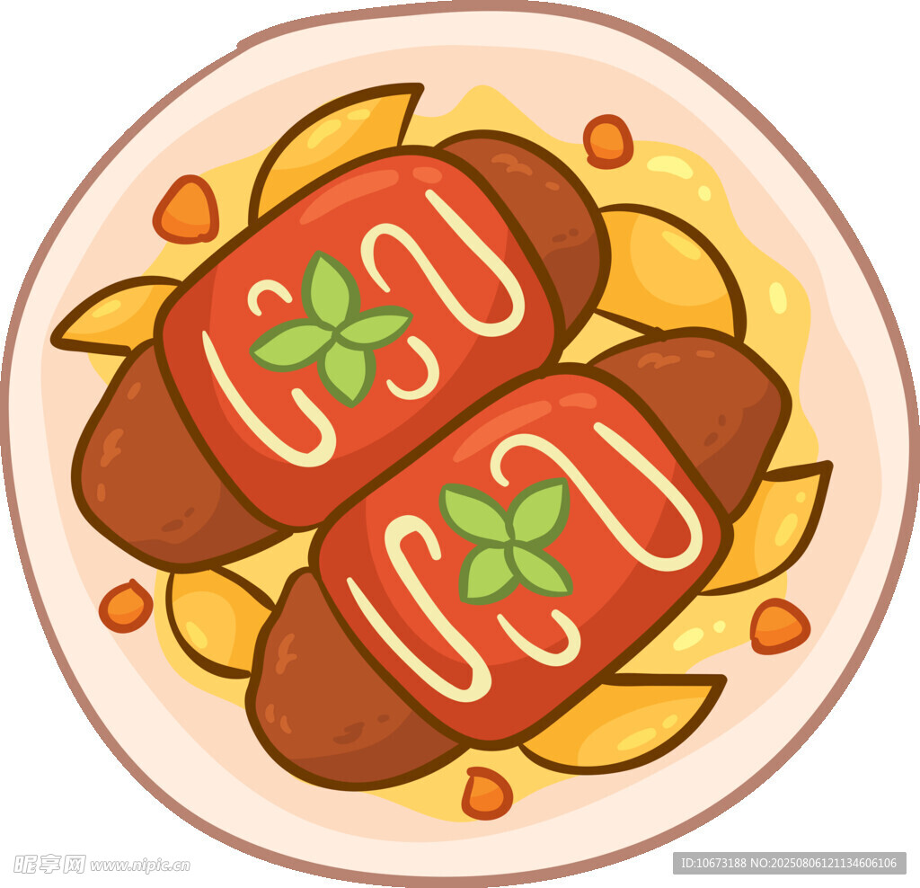 美味香肠土豆盖饭插画
