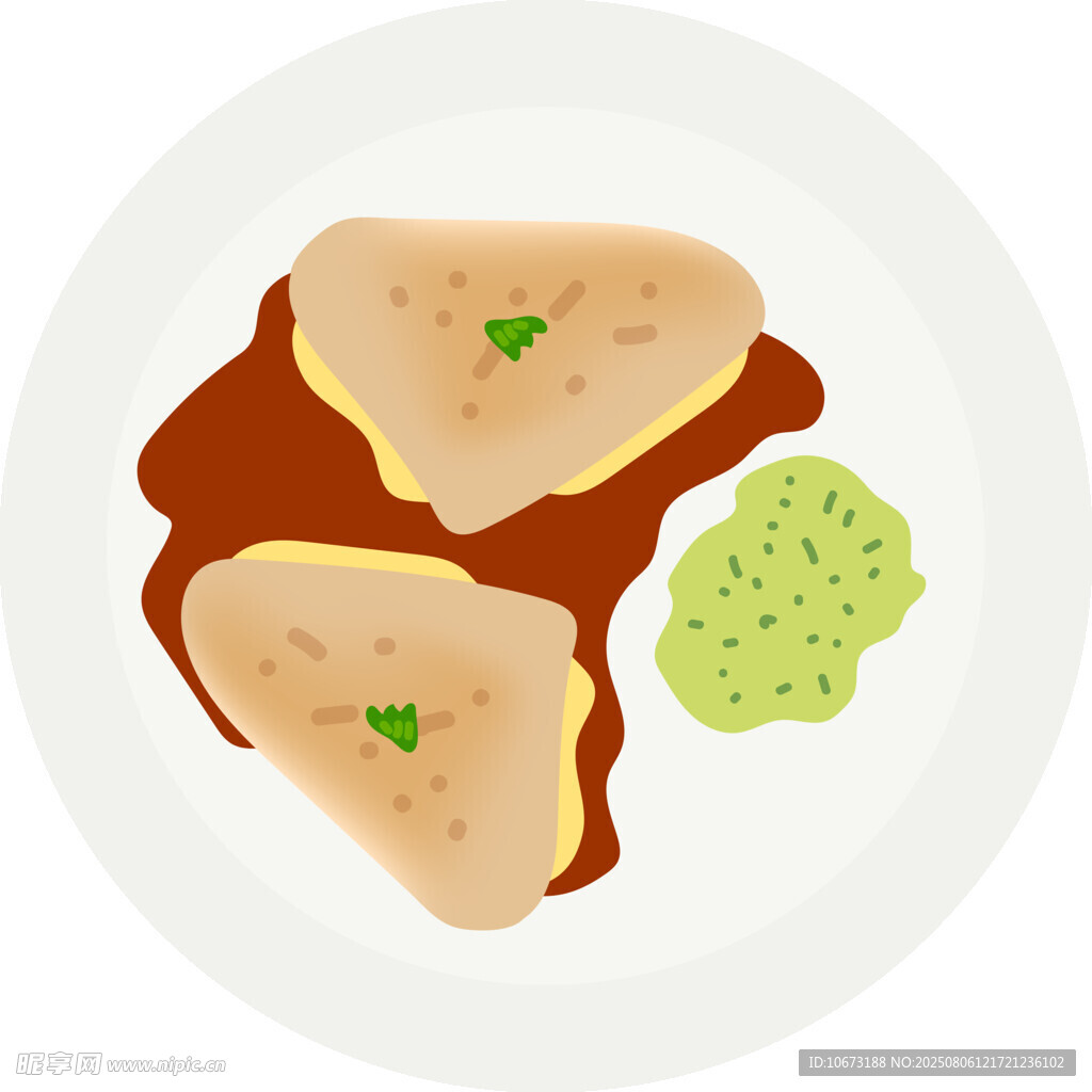 盘中美味三角食物与蘸料