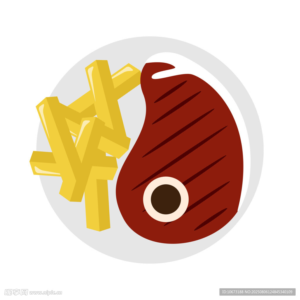 牛排配薯条美食插画