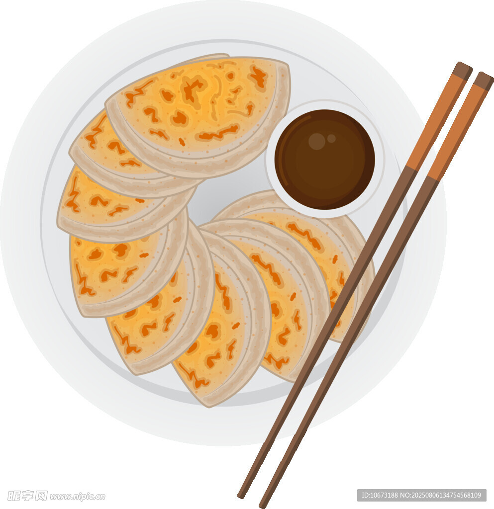 美味煎饺配蘸料与筷子