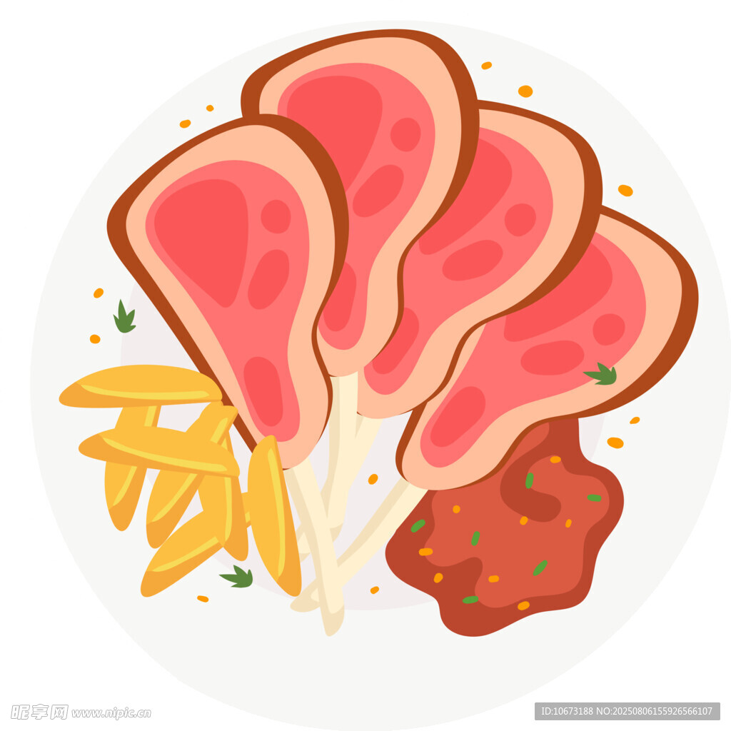 美味火腿配薯条与酱料