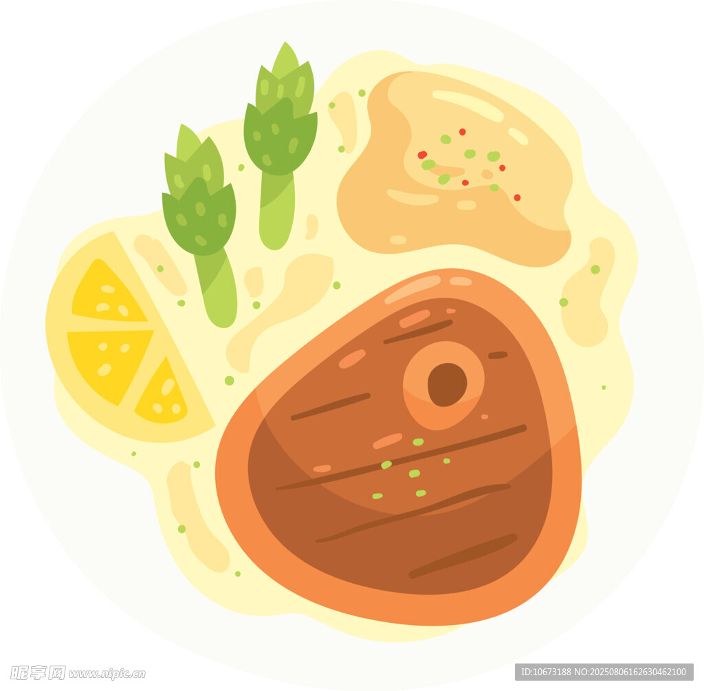 美味牛排配蔬菜与柠檬