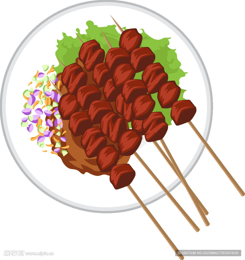 美味烤串摆放在盘中