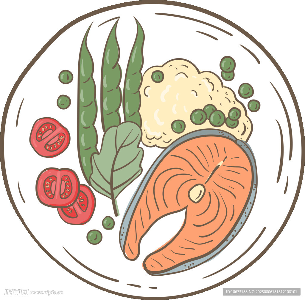 三文鱼配蔬菜美食插画