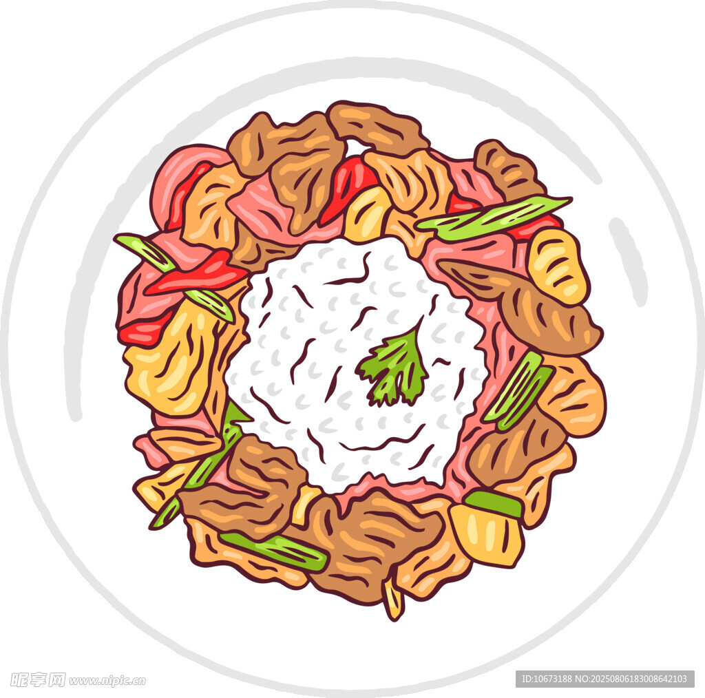 彩色面条配米饭插画
