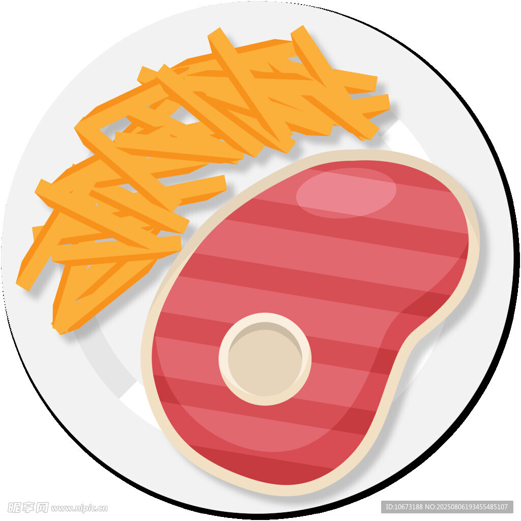 牛排配薯条美食插画