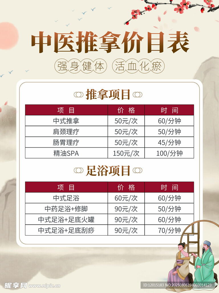 中医推拿价目表
