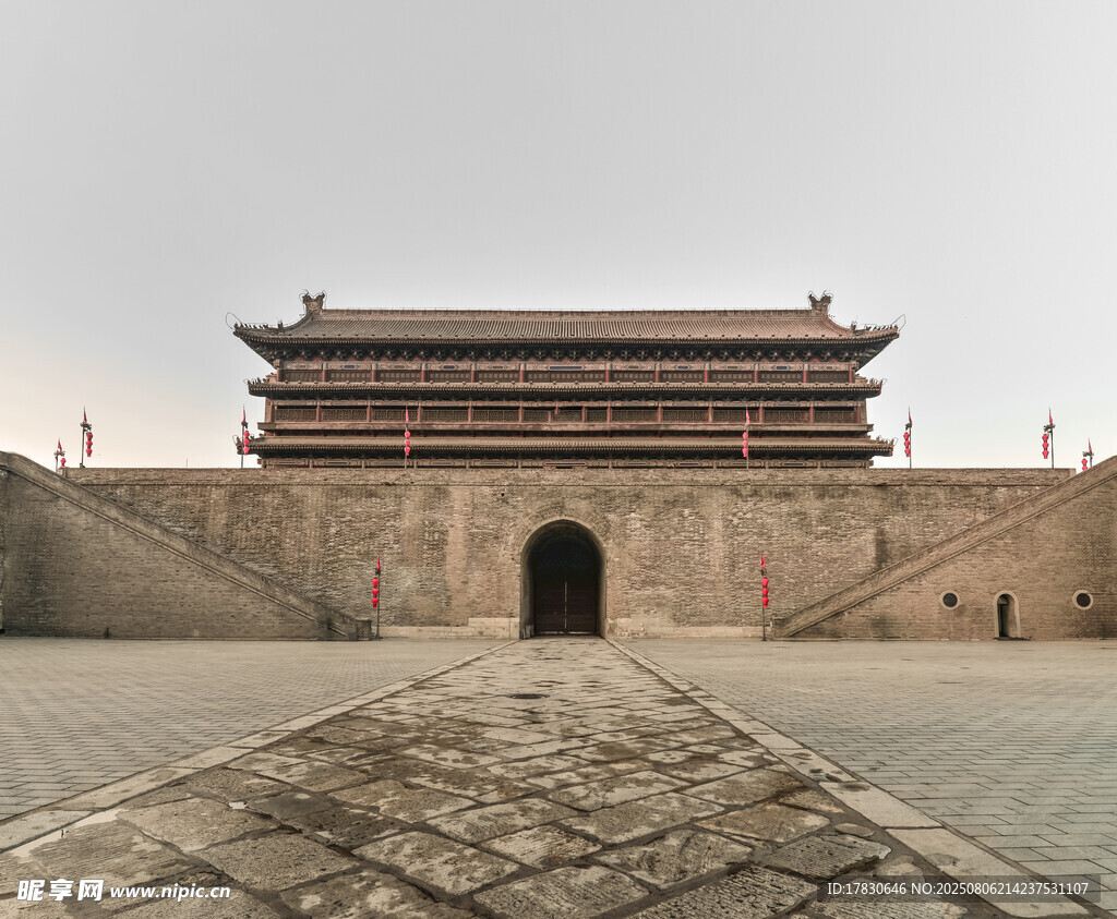 西安古城墙雄伟城楼景观
