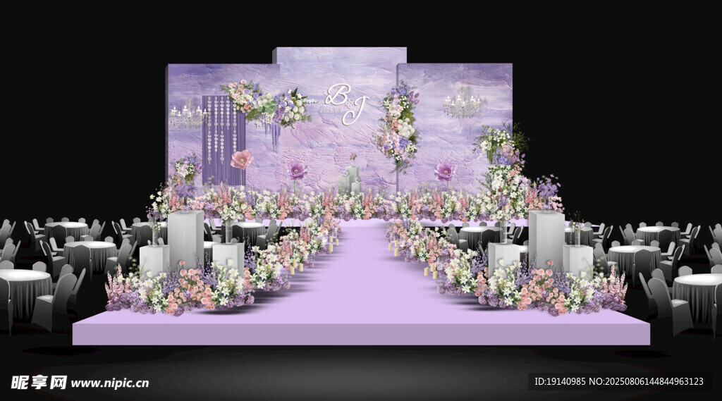 白绿粉紫色油画莫奈花园迎宾区