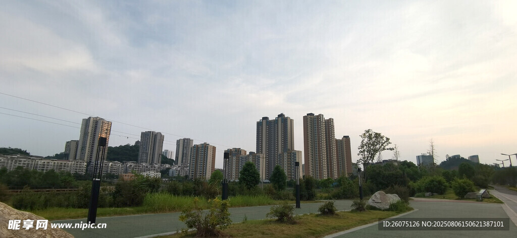 城市远景中的高楼与绿地