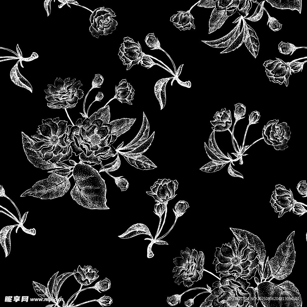 黑白花卉无缝图案