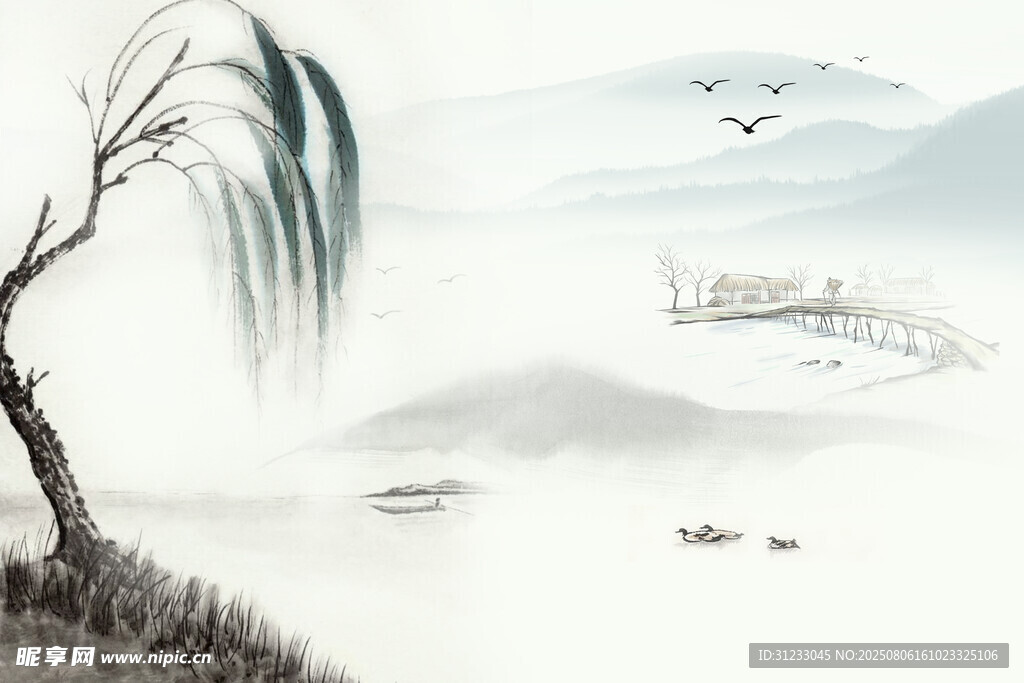 新中式 山水画 背景墙