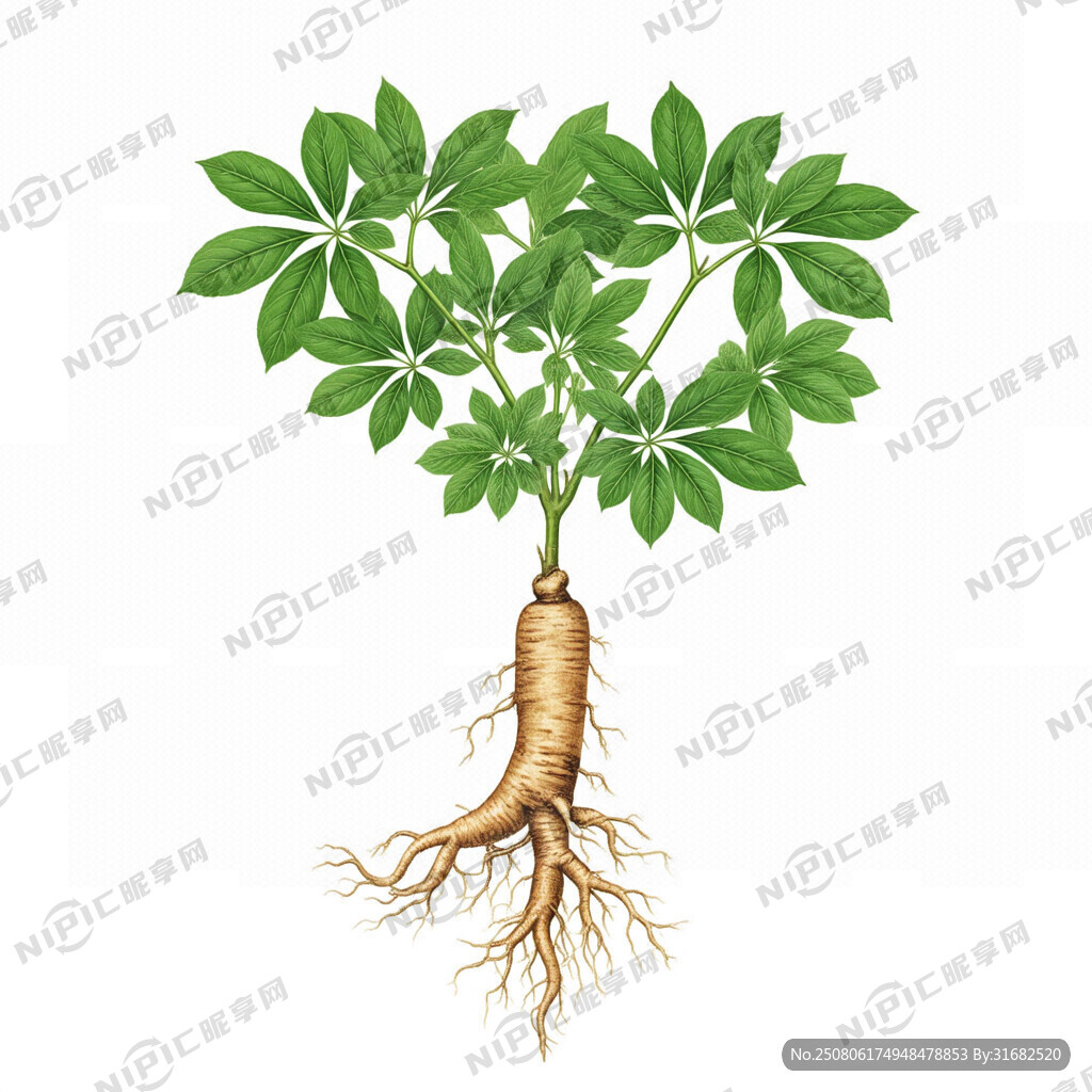 人参 植物 白底 彩图插画