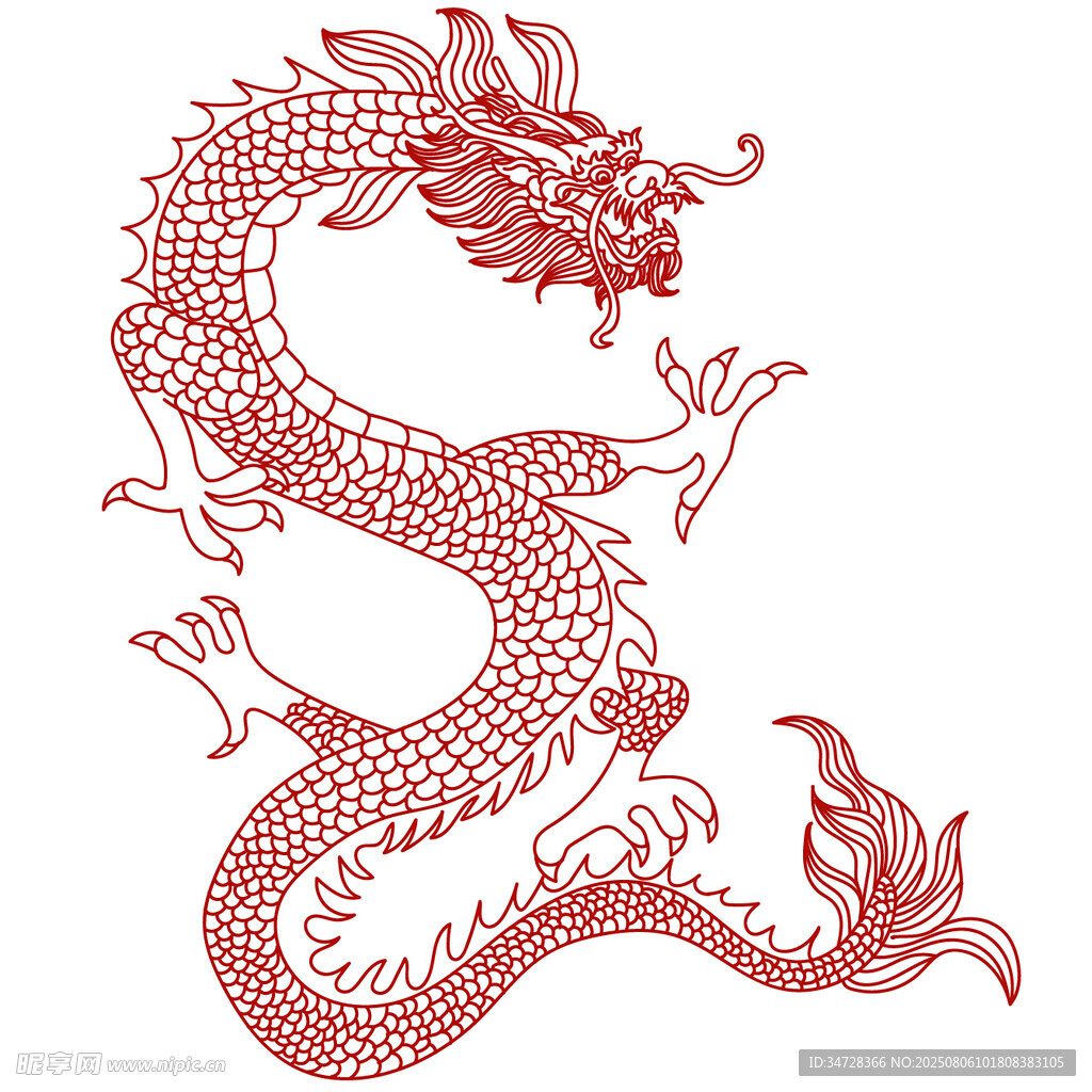 传统红色中国龙图案