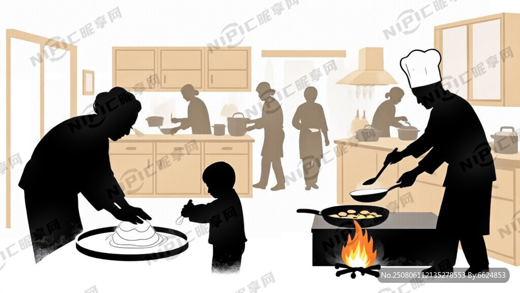 黑白剪影风格 是一幅生活场景图
