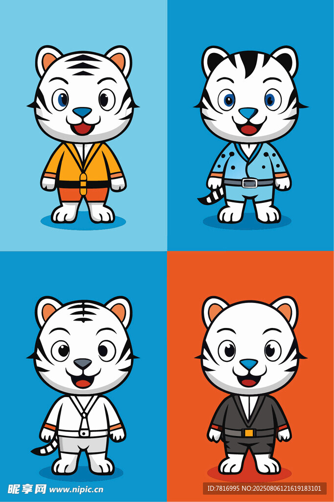 四只着装各异的可爱小猫