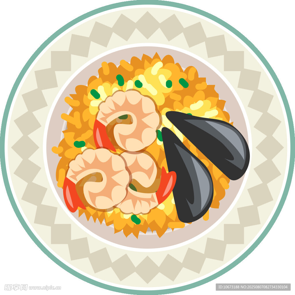 海鲜炒饭美食插画