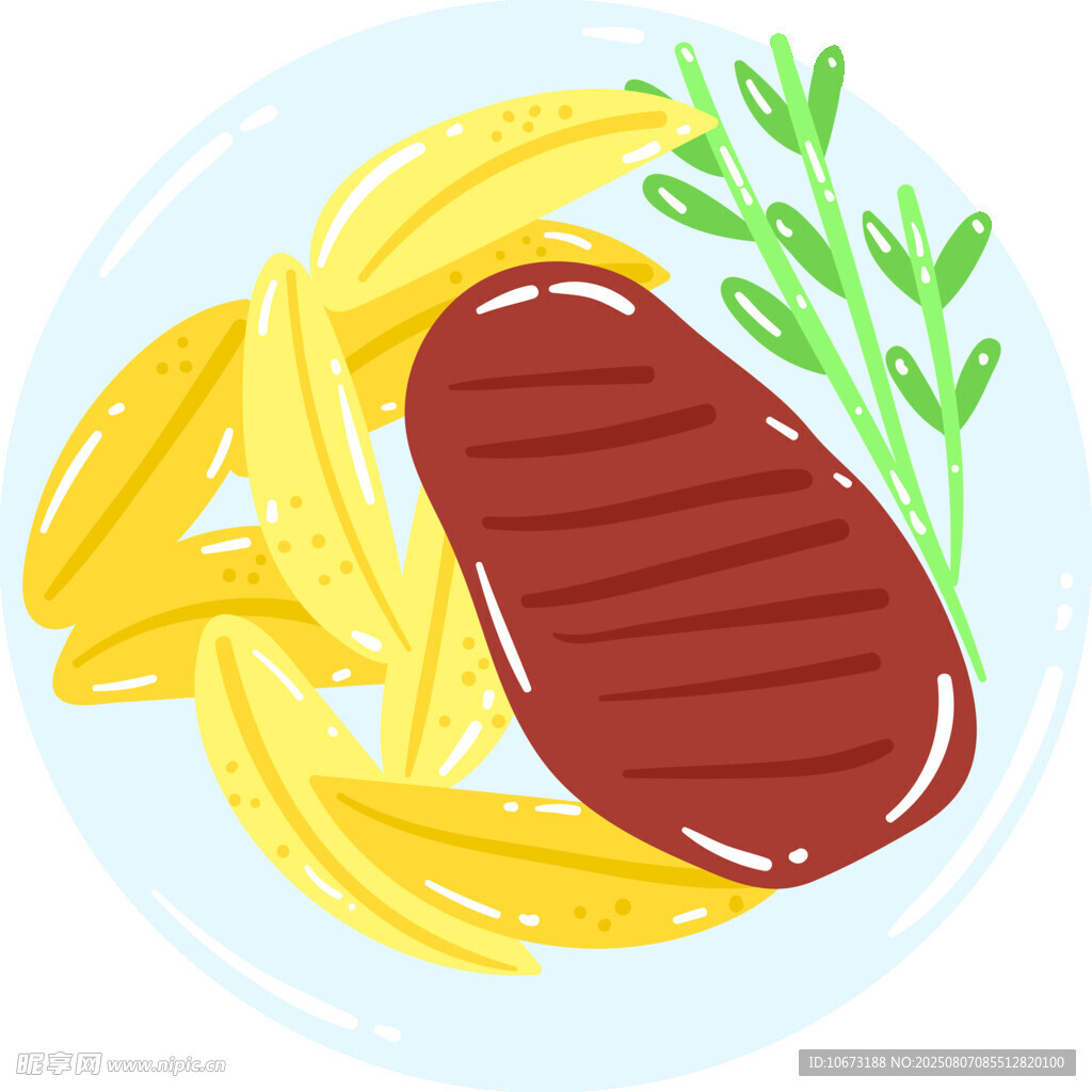 牛排配薯条美食插画