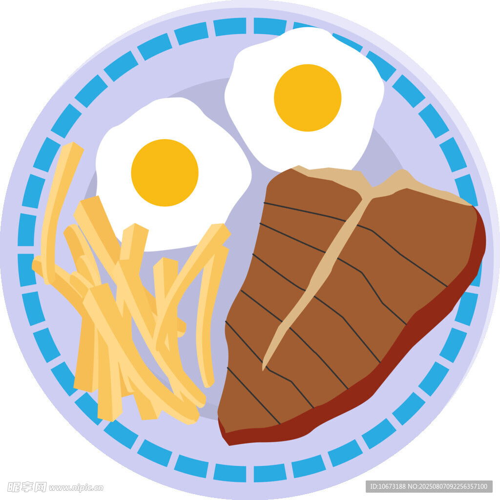 牛排煎蛋配薯条美食图