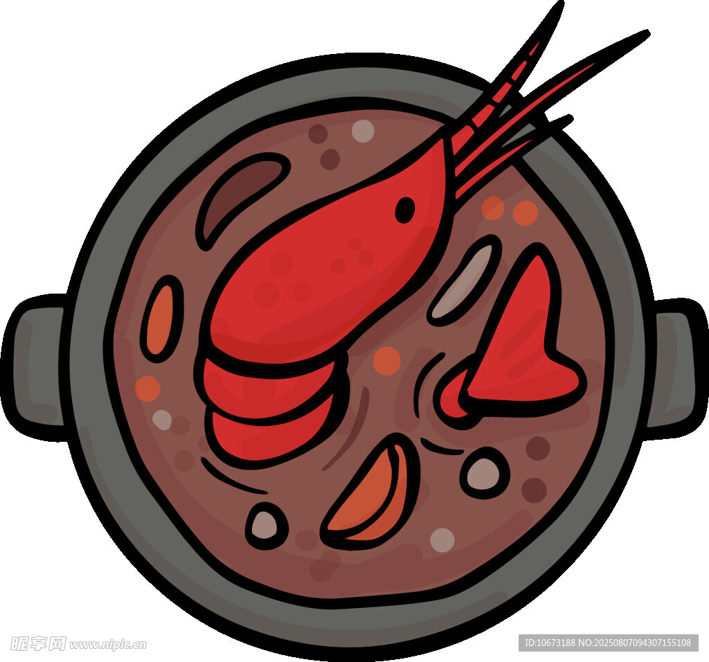 锅中红虾烹饪图