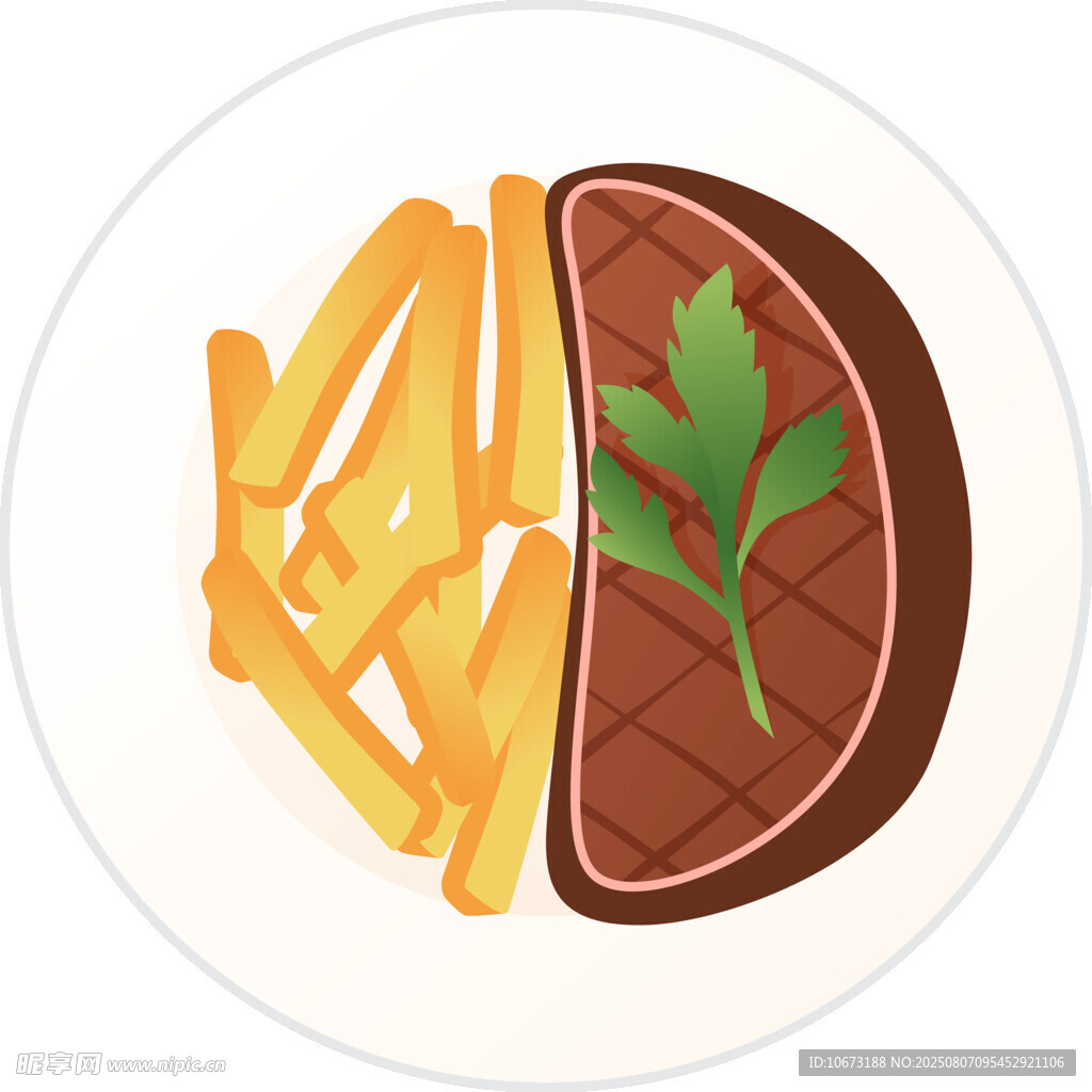牛排配薯条美食插画