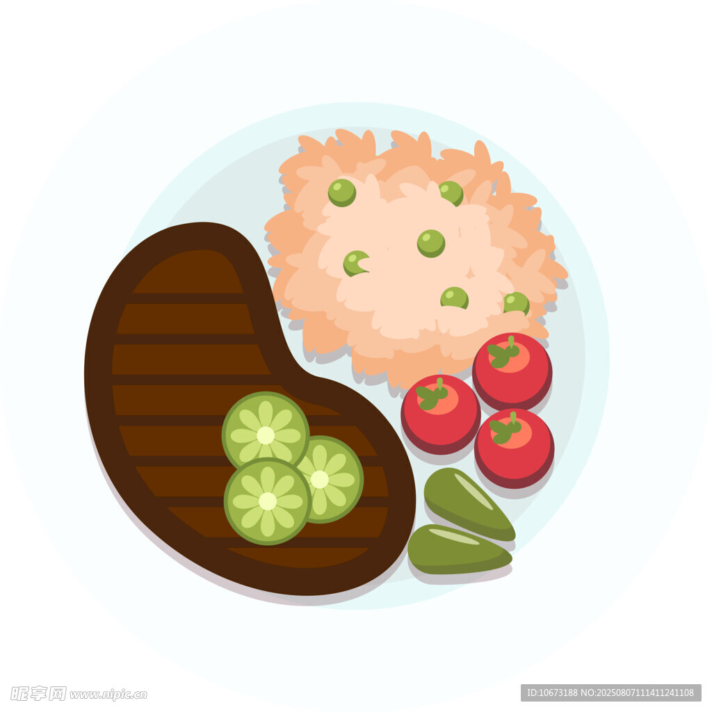 美味牛排配米饭与蔬菜