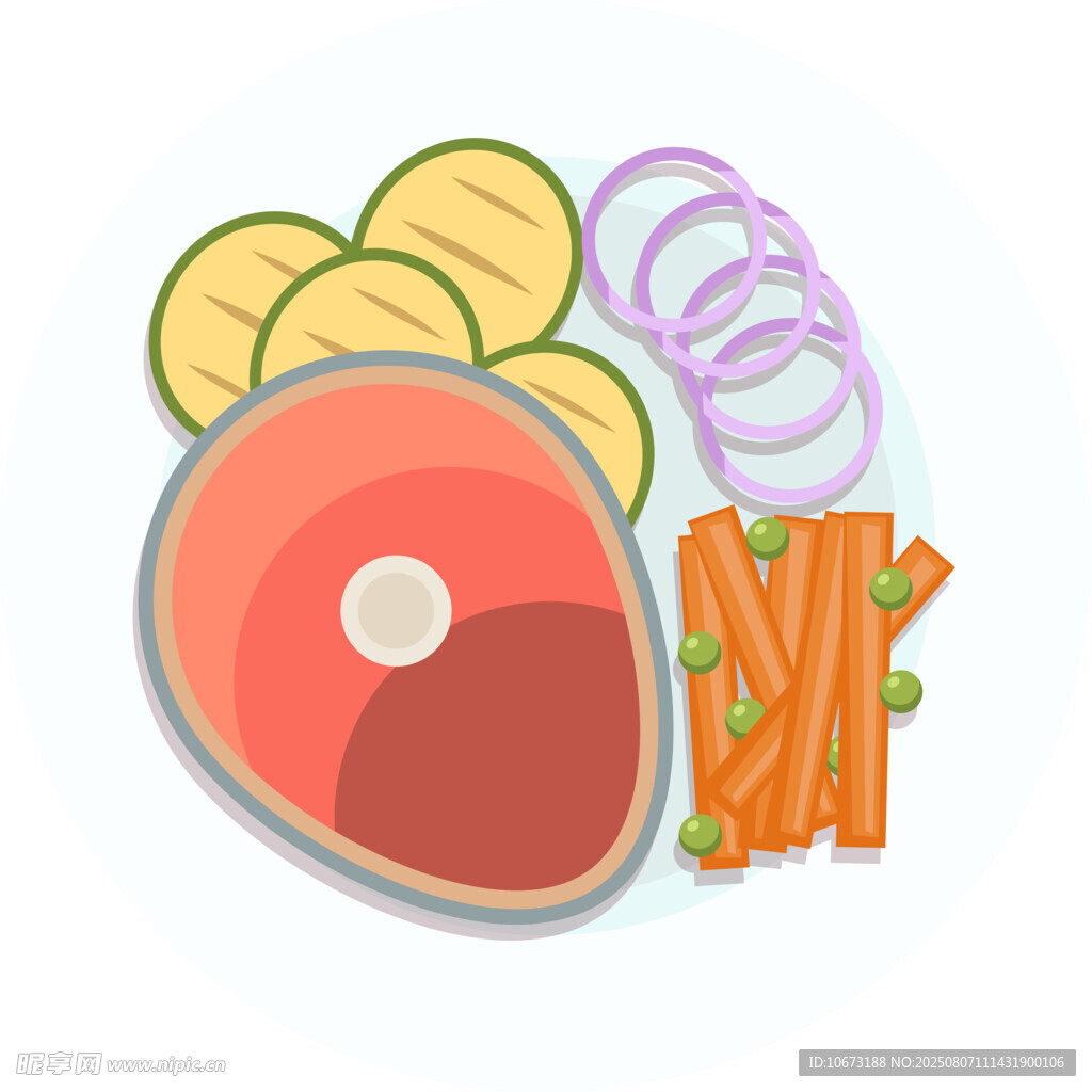 牛排配蔬菜美食插画