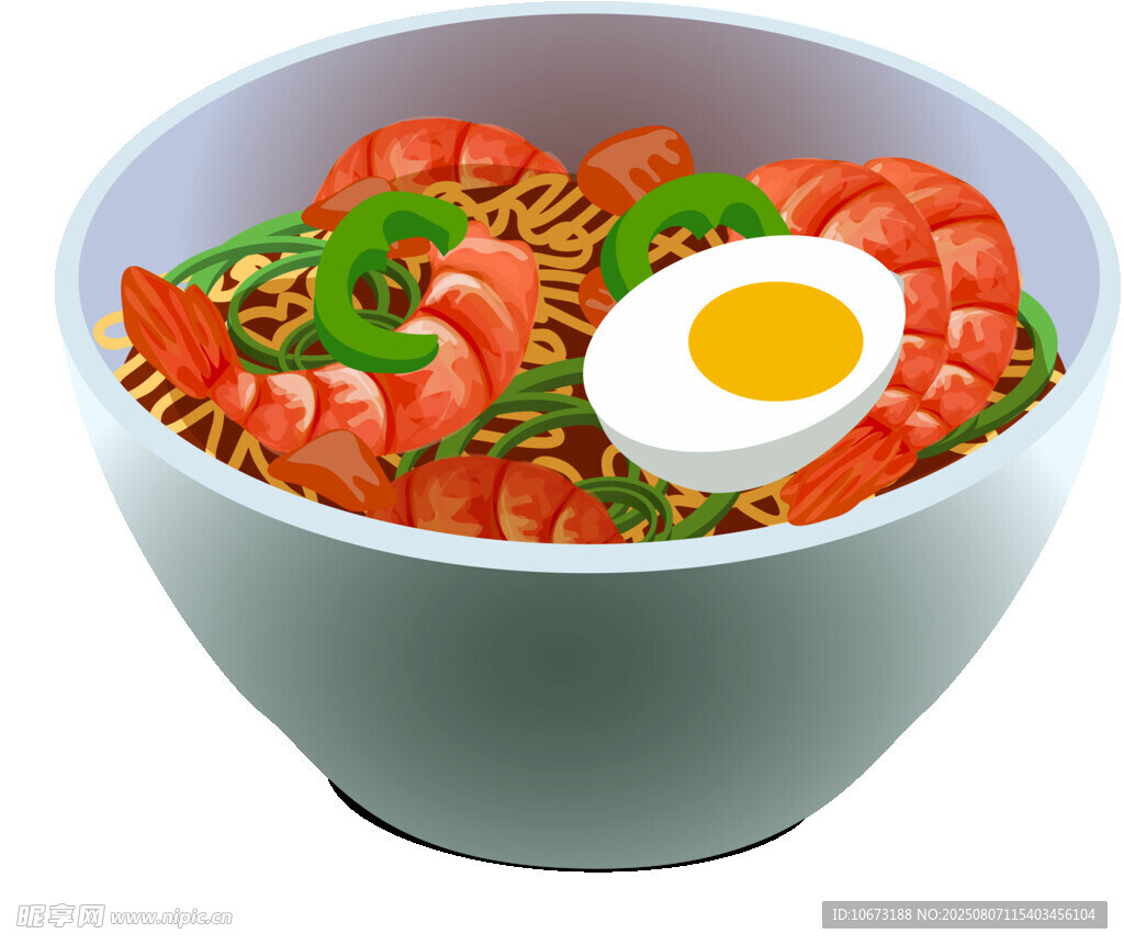 美味虾仁鸡蛋蔬菜面