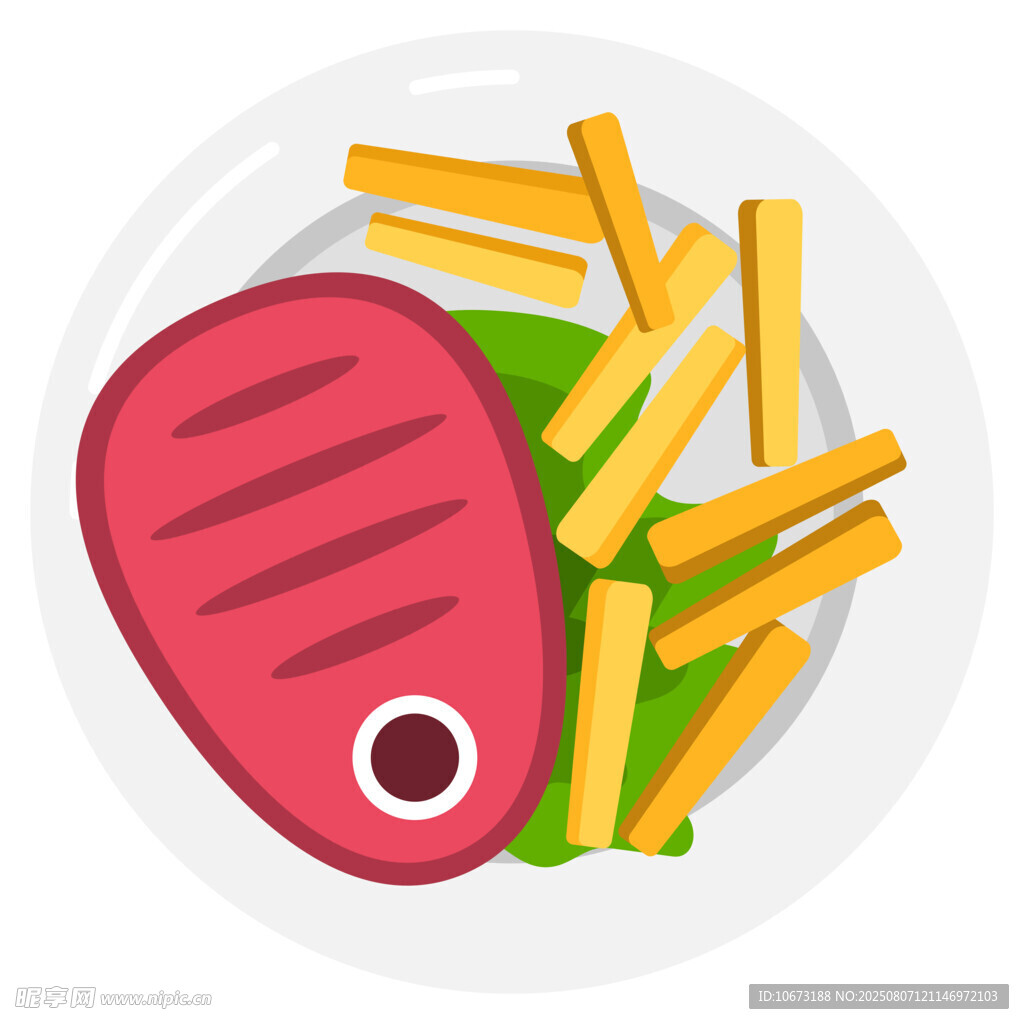 牛排配薯条美食插画