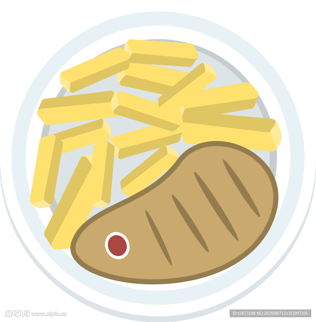 牛排配薯条美食插画